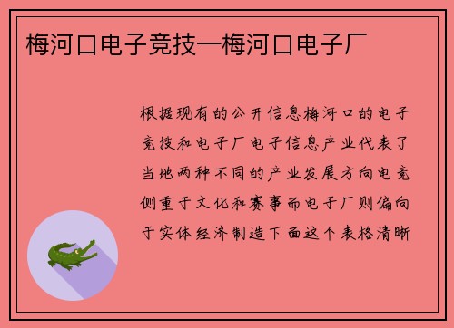 梅河口电子竞技—梅河口电子厂